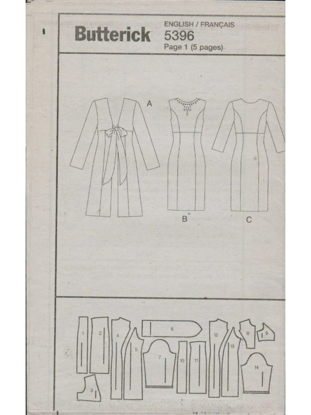 Butterick 5396 Tie Front Coat & Empire Waist Sheath Dress Size 16-24 Uncut